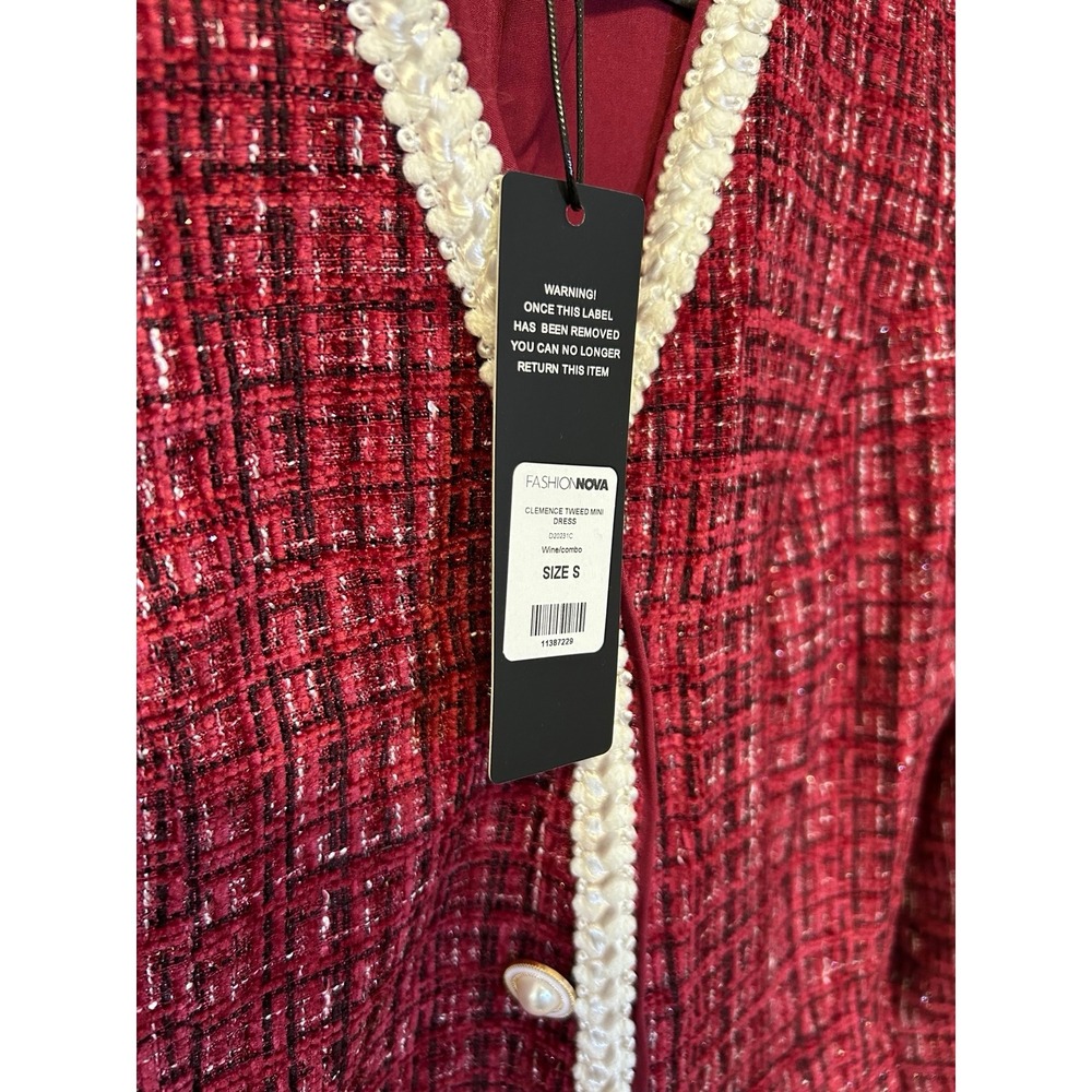 NWT Pearl Trim Mini Dress Wine Sz S Fashion Nova - Picture 3 of 6